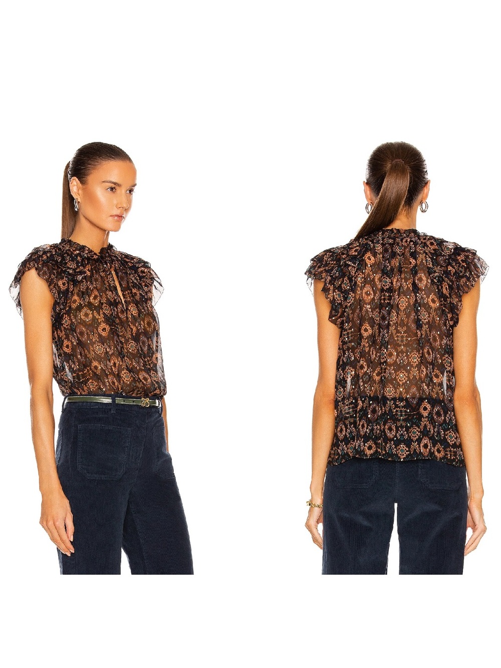 Ulla Johnson Elif Top - Onyx Sheer Silk & Metallic Flutter Sleeve Blouse Size 6 - Picture 13 of 13